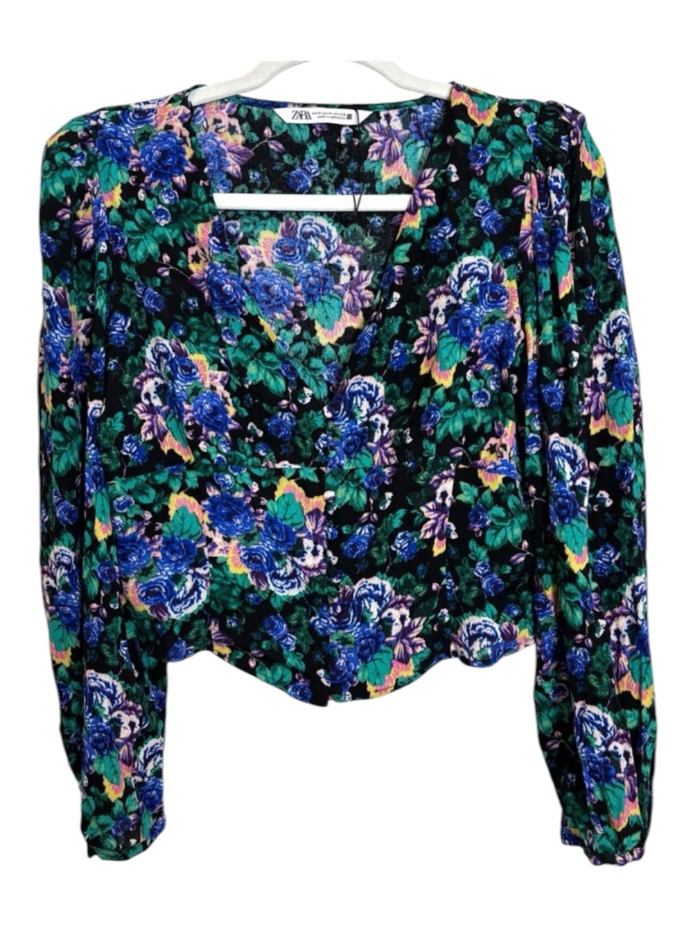 Zara Black Moody Floral Long Sleeve Crop Top Women’s Medium Romantic Boho